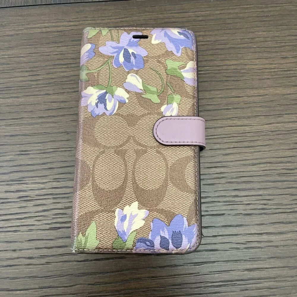 COACH Signature Canvas iPhone X/XS Wallet Folio Hard Phone Case Floral Print